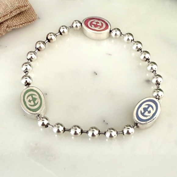 GUCCI 753442 Silver Bracelet Boule Tag 3 Color Chain - Picture 3 of 9